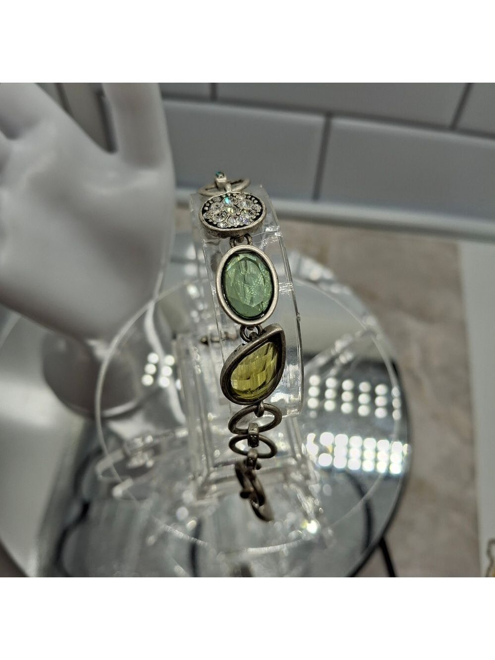 Lia Sophia Silver Bracelet with Green and Yellow Accents